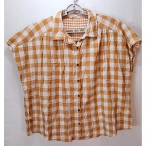 Maurices Women's Short Sleeve Gingham Check Top, 1X,  Antique Gold